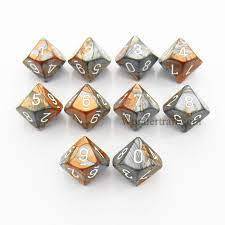 CHESSEX - SET OF TEN D10 DICE - GEMINI - COPPER-STEEL/WHITE